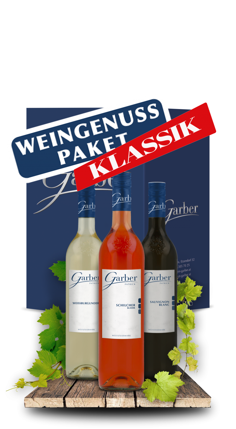 Sauvignon Blanc, Klassik Schilcher & Weissburgunder und vieles mehr in diesem Paket kann man alles Klassik Weine durchprobieren!